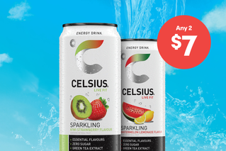 Celsius 330mL varieties, 2 for $7. Try it here first.