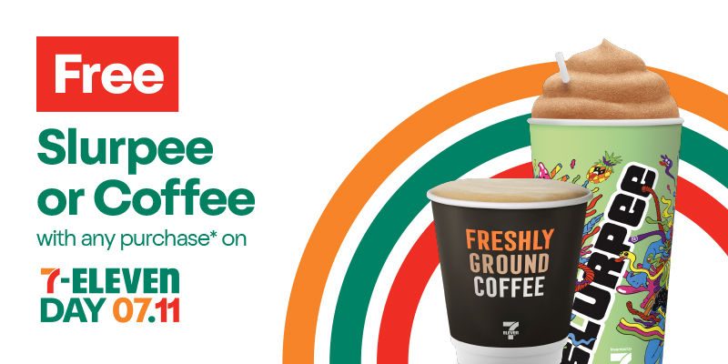 Free Coffee or Slurpee with any purchase* on 7-Eleven Day 07.11