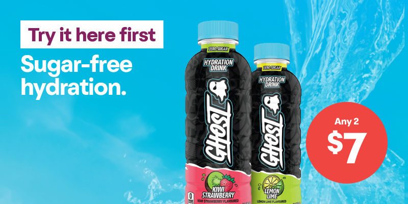 Try it here first. Sugar-free hydration. Ghost hydration 500mL varieties. 2 for $7